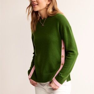 Boden Green and Pink Crew Neck Sweater